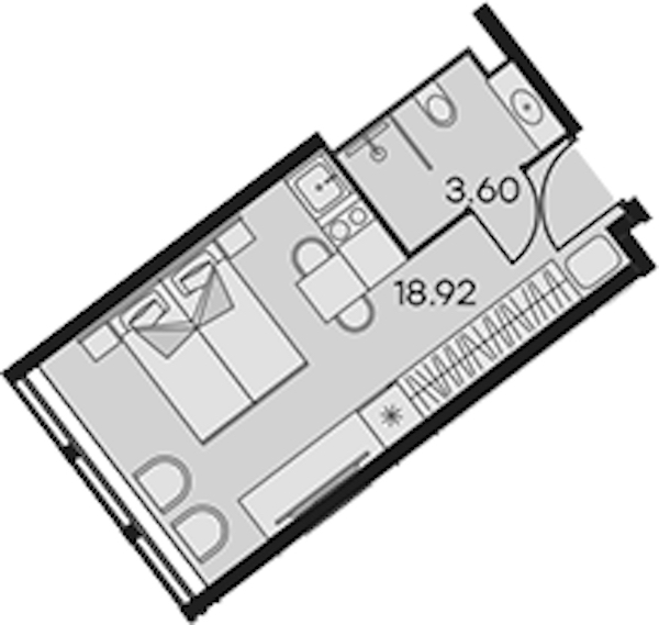 Квартира студия 22.52 м², 2/15 эт., Апарт-отель «Апарт-отель 25-7 Заневский»